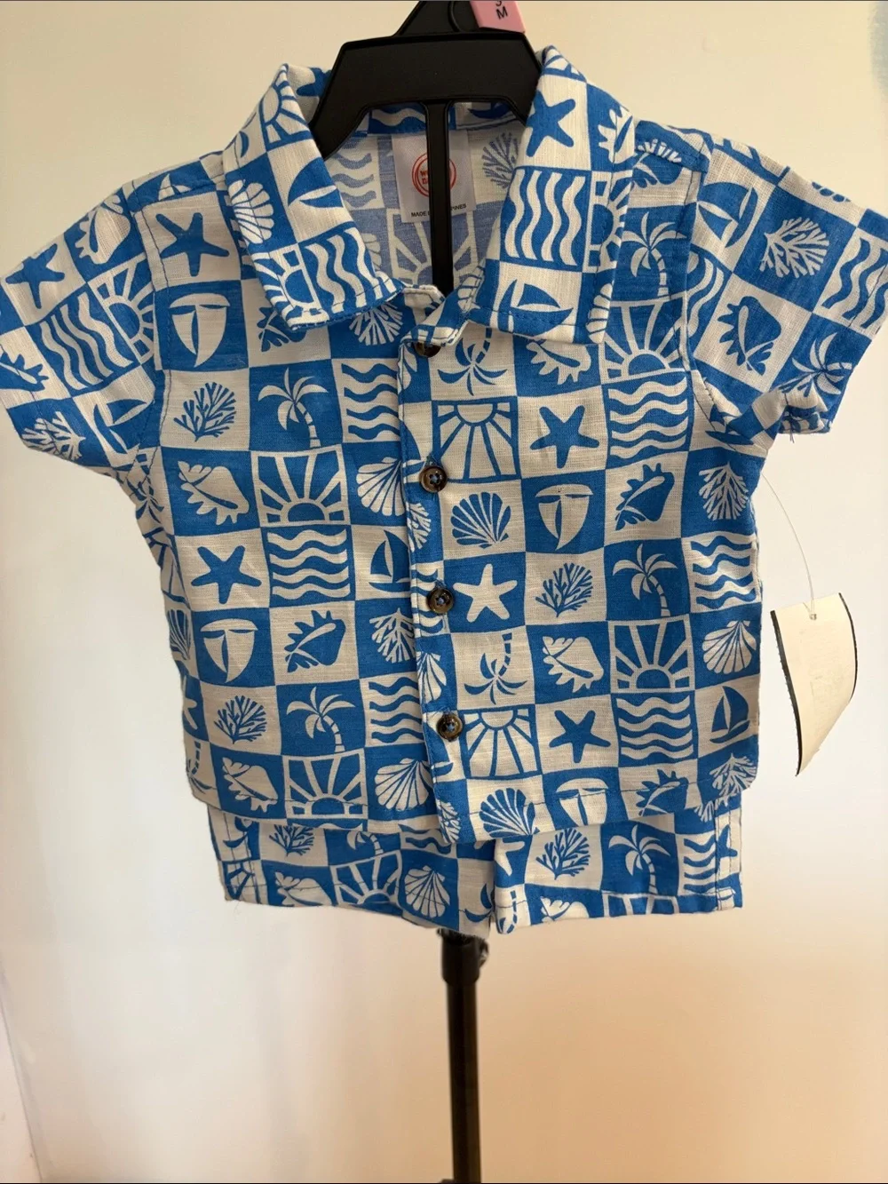 Kids Blue Tropical Print Matching Set - Short Sleeve Shirt & Shorts